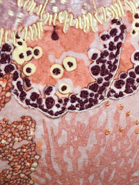 Aureum Oceanum Embroidered Round Bag Coral Closeup